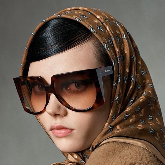 MaxMara ANNE MM0023 52F Geometric Sunglasses - Havana/Brown - Picture 2 of 11